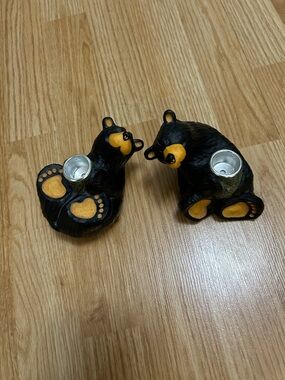 Black and Yellow Bear Votive Candle Holders - Set of 2